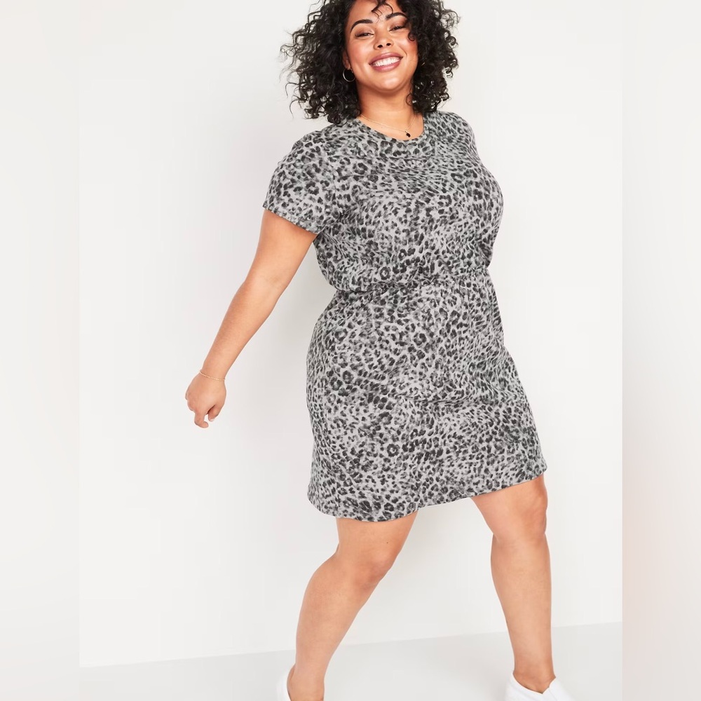 Waist-Defined Slub-Knit Plus-Size T-Shirt Dress